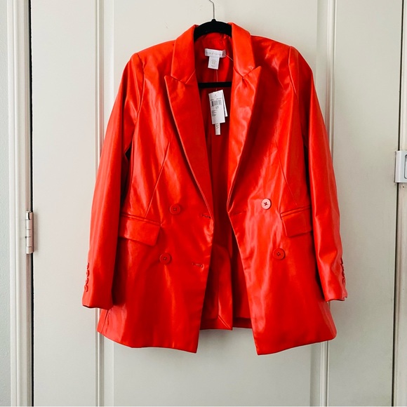 House of Harlow orange faux leather blazer jacket oversized NWT XS and small - Picture 1 of 10